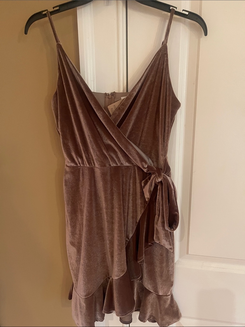 She + Sky Satin Slip Dress in Blush Taupe